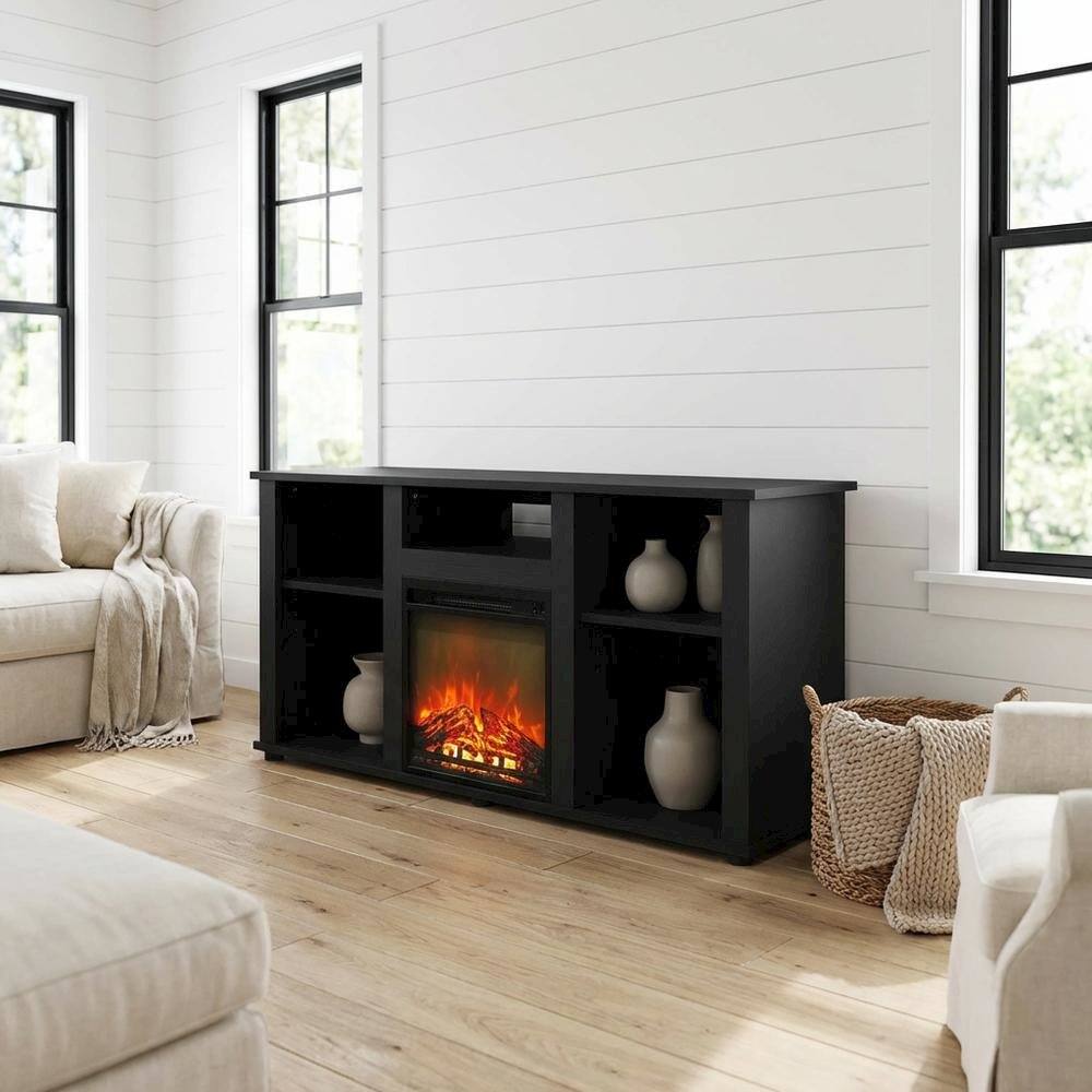 Alt View 1. FurniFact - Brown Fireplace TV Stand with Open Storage for TVs up to 55 inches - Brown.