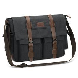 Unique Bargains - Canvas Crossbody Bag for Men and Women, Vintage Shoulder Bag, Multiple Pockets, Fits 13" Laptops - Black