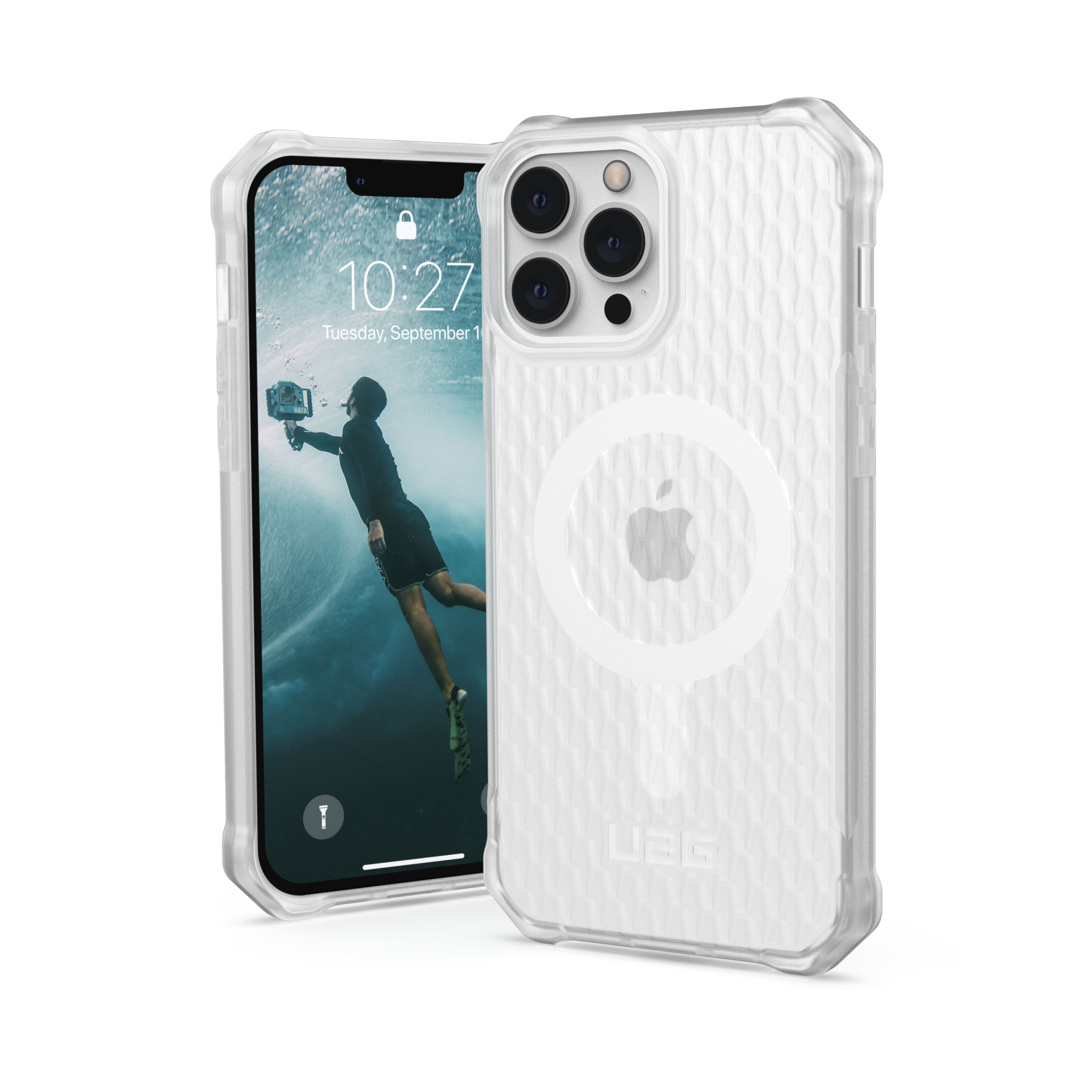 Front. UAG - Essential Armor MagSafe Case for iPhone 13 Pro Max - Frosted Ice.