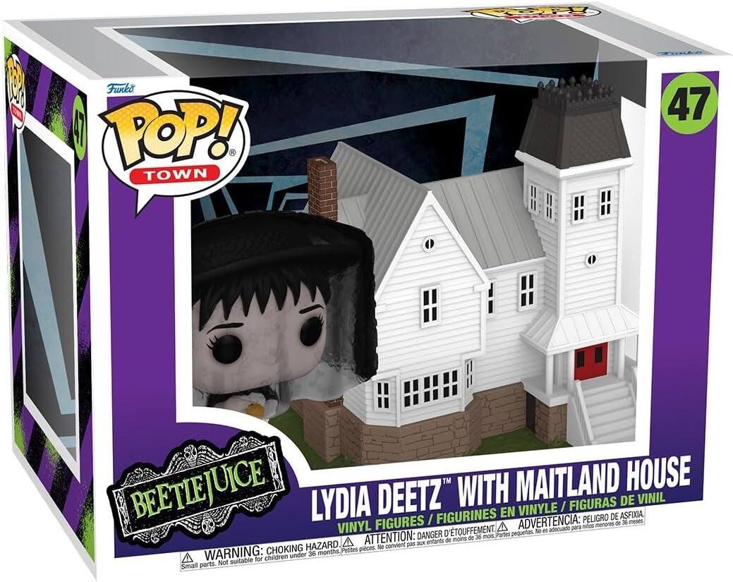 Funko POP! TOWN 47 BEETLEJUICE WITH MAITLAND HOUSE LYDIA DEETZ" FIGURINES EN VINYLE / FIGURAS DE VINIL FIGURES / ADVERTENCIA: PELIGRO DE ASFIXIA 36 meses VINYL A para niños menores D'TOUFFEMENT. te es adecuado DANGER 36 mos Partes pequeñas. HAZARD. A ATTENTION: convient pas aux enfants de moins de 36 mois. Petites parts. Not suitable for children under 36 months. Small parts.