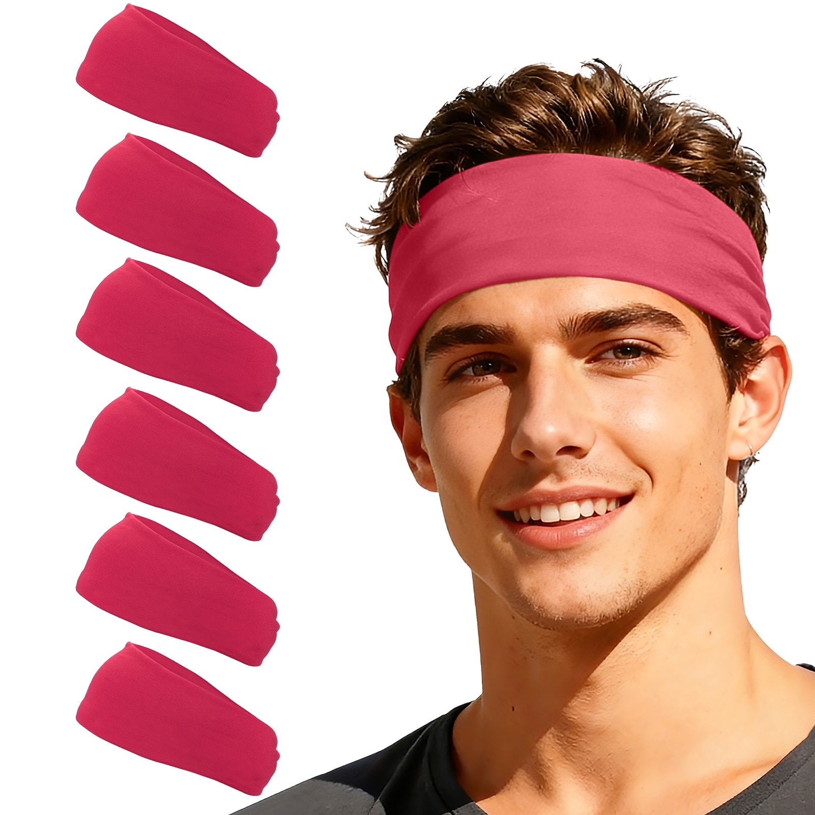 Unique Bargains - Sport Headbands for Men & Women, Stretchy Sweatband Absorbent Headbands, 6pcs - For Yoga/Sports/Running/Fitness/Cycling - Rose Red price history on PriceWatchPro
