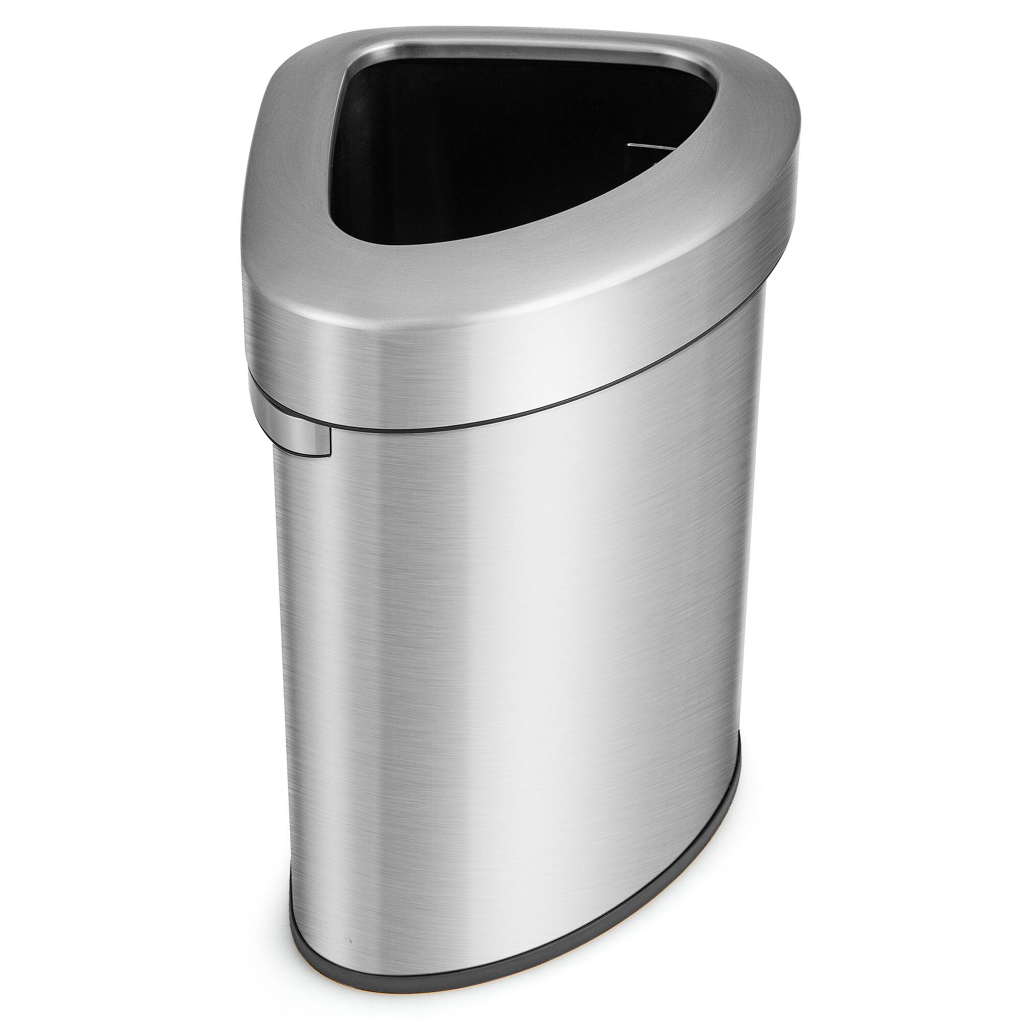 Front. Gymax - Gymax Stainless Steel Corner Trash Bin w/ Lid Large Open Top Anti-slip Bottom - Silver.