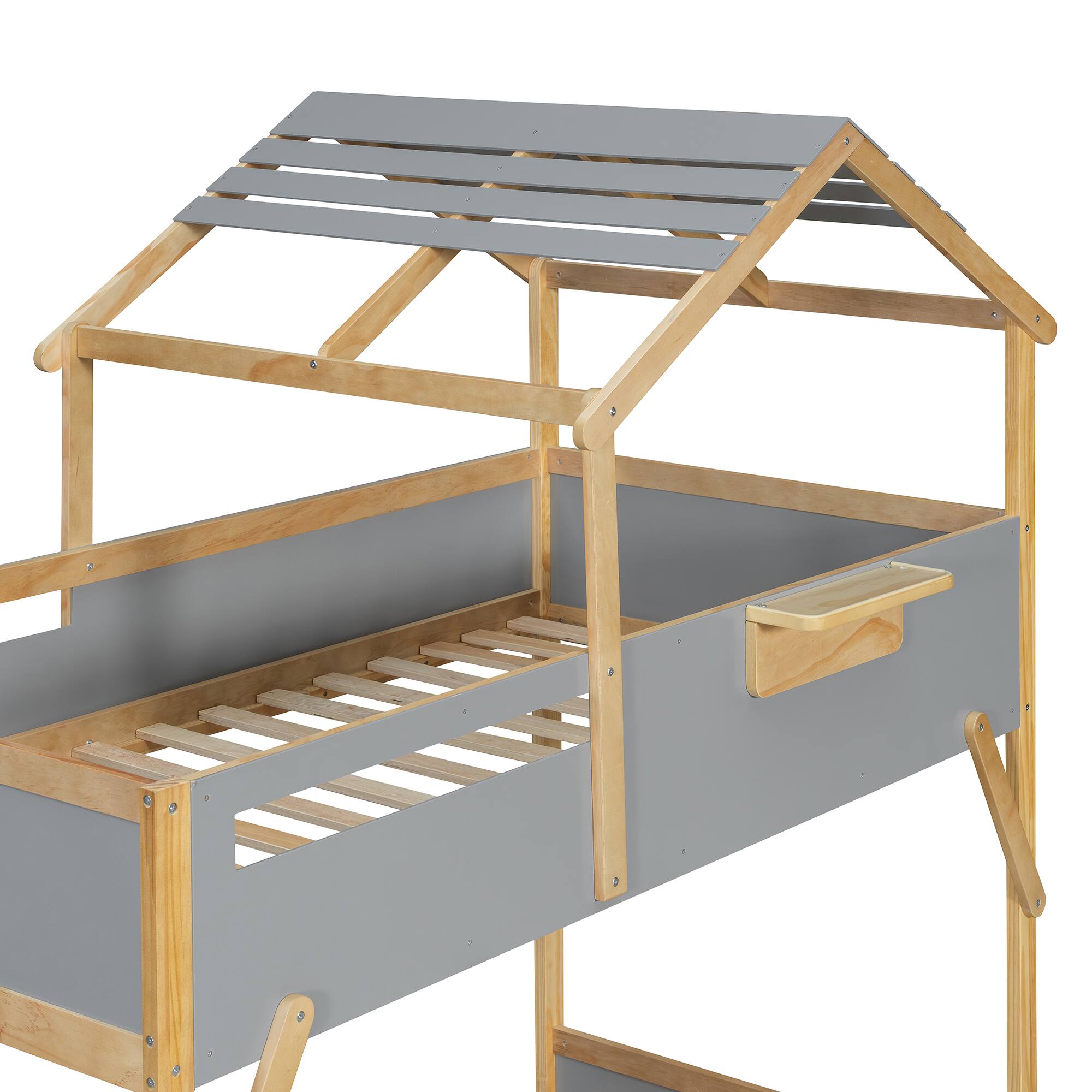 Alt View 1. Anysun - Twin over Twin House Bunk Bed with Stairs and 3-Color LED Lights - Grey.