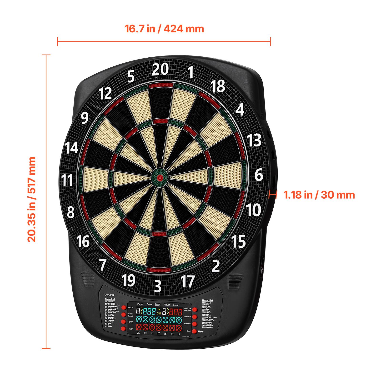 16.7 in / 424 mm  
20.35 in / 517 mm  
1.18 in / 30 mm