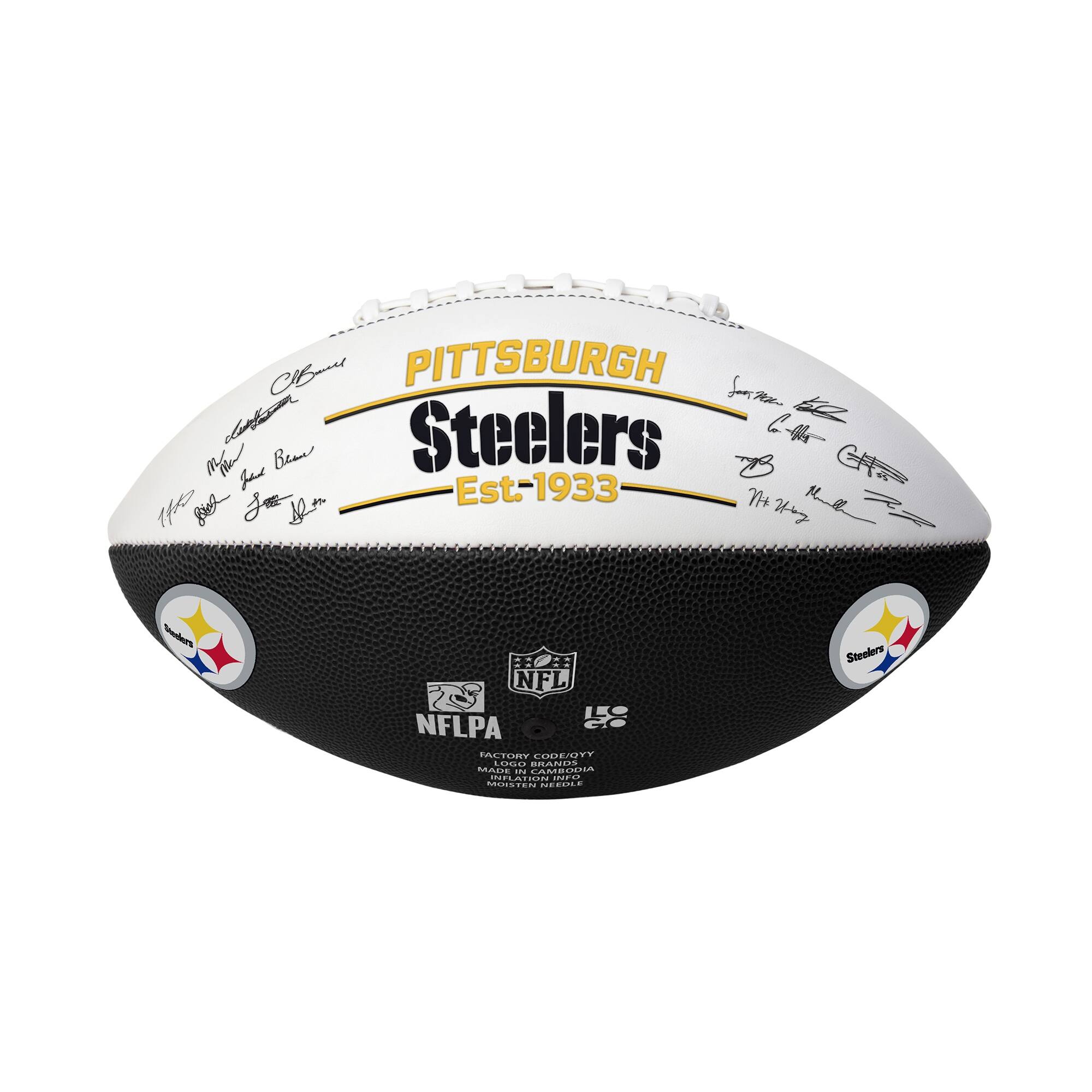Pittsburgh Steelers  
Est-1933  

NFL  
NFLPA  

Factory Certified  
Made in China  
Model: 07YY  
Embroidery: Cambodia  
Made in China  

Steelers