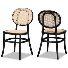 Baxton Studio - Garold Mid-Century Modern Woven Rattan and Wood 2-Piece Cane Dining Chair Set - Beige/Black