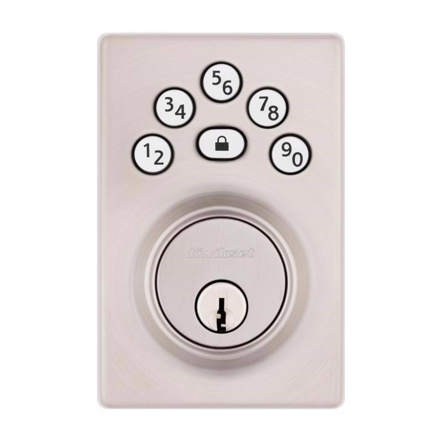 Left. Kwikset - Kwikset Powerbolt Satin Nickel Zinc Electronic Deadbolt.