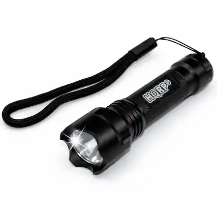 Front. HQRP - Mini LED Flashlight Pocket Torch, Compact AAA Battery Light - Camping Hiking Travel Bicycle.