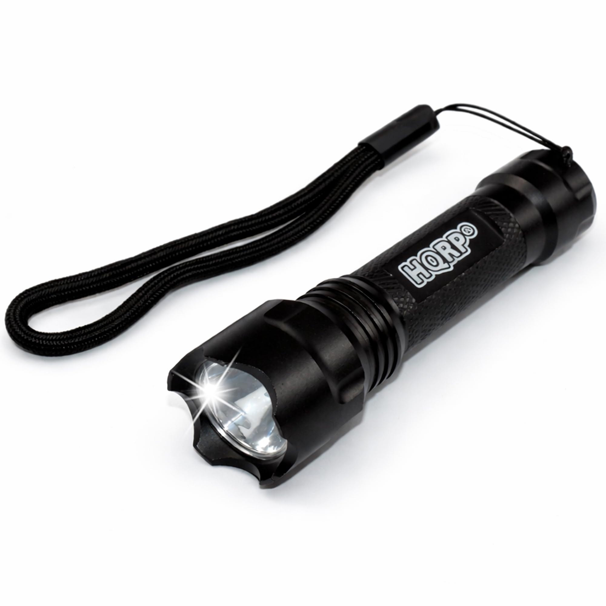 Front. HQRP - Mini LED Flashlight Pocket Torch, Compact AAA Battery Light - Camping Hiking Travel Bicycle.