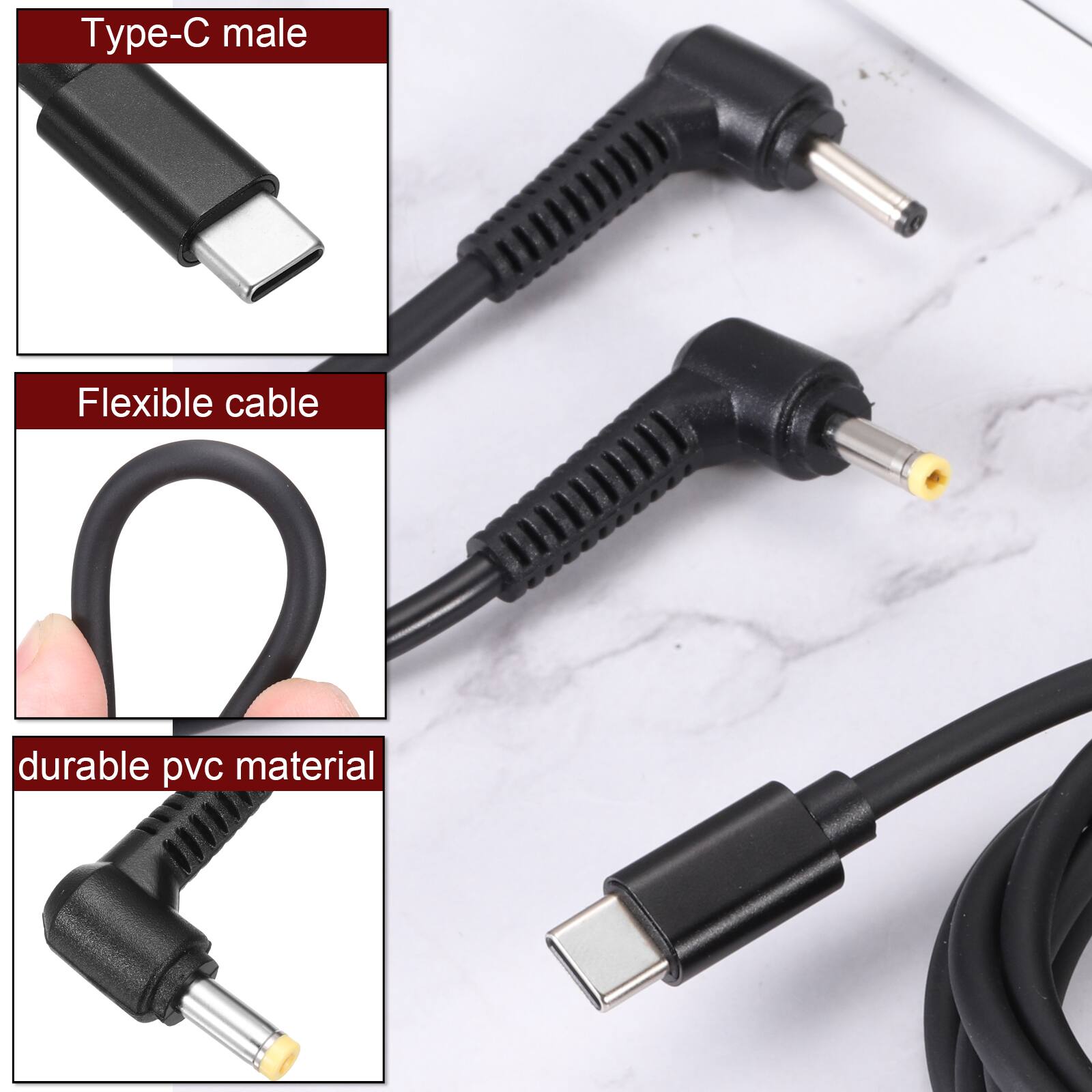 Type-C male  
Flexible cable  
durable pvc material