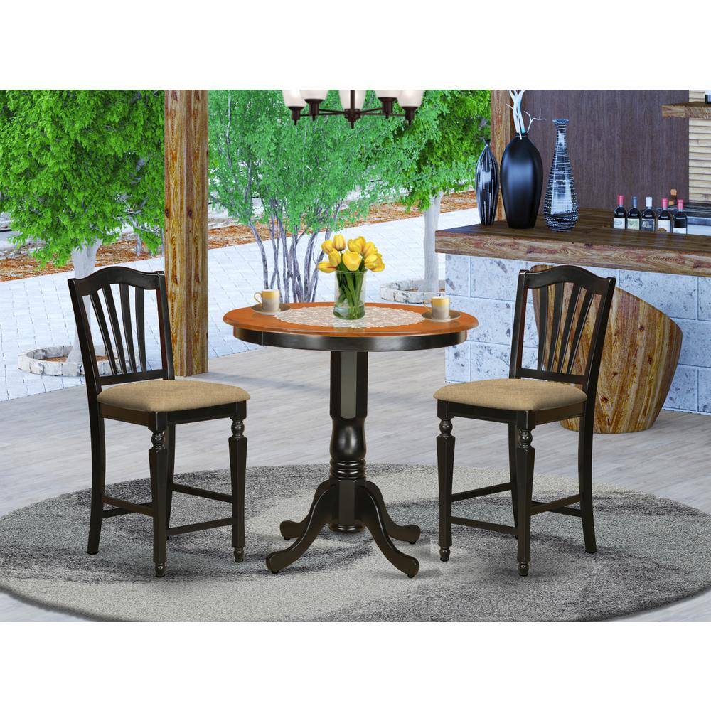 Left. East West Furniture - JACH3-BLK-C 3 PC counter height Table and chair set - high Table and 2 counter height Dining chair. - Black & Cherry.