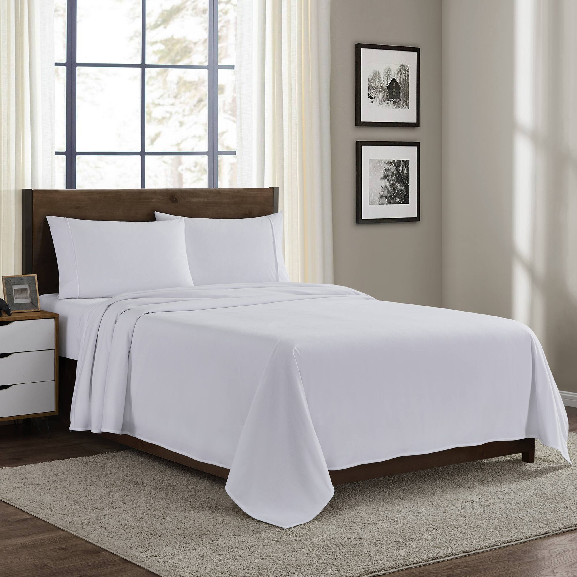 Angle. Sweet Home Collection - Solid Cotton Flannel Sheets Warm and Cozy Extra Deep Pockets, Queen - White.