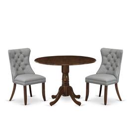 East West Furniture - 3 Piece Dining Table Set Contains a Round Kitchen Table with Dropleaf - Brown