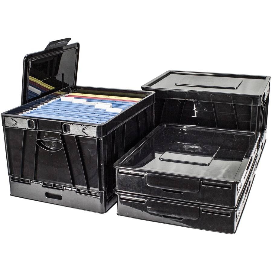 Angle. Storex - Storex Collapsible Storage Crate Heavy Duty Stackable Plastic Black For File Folder Document Box Recycled 1 Each.