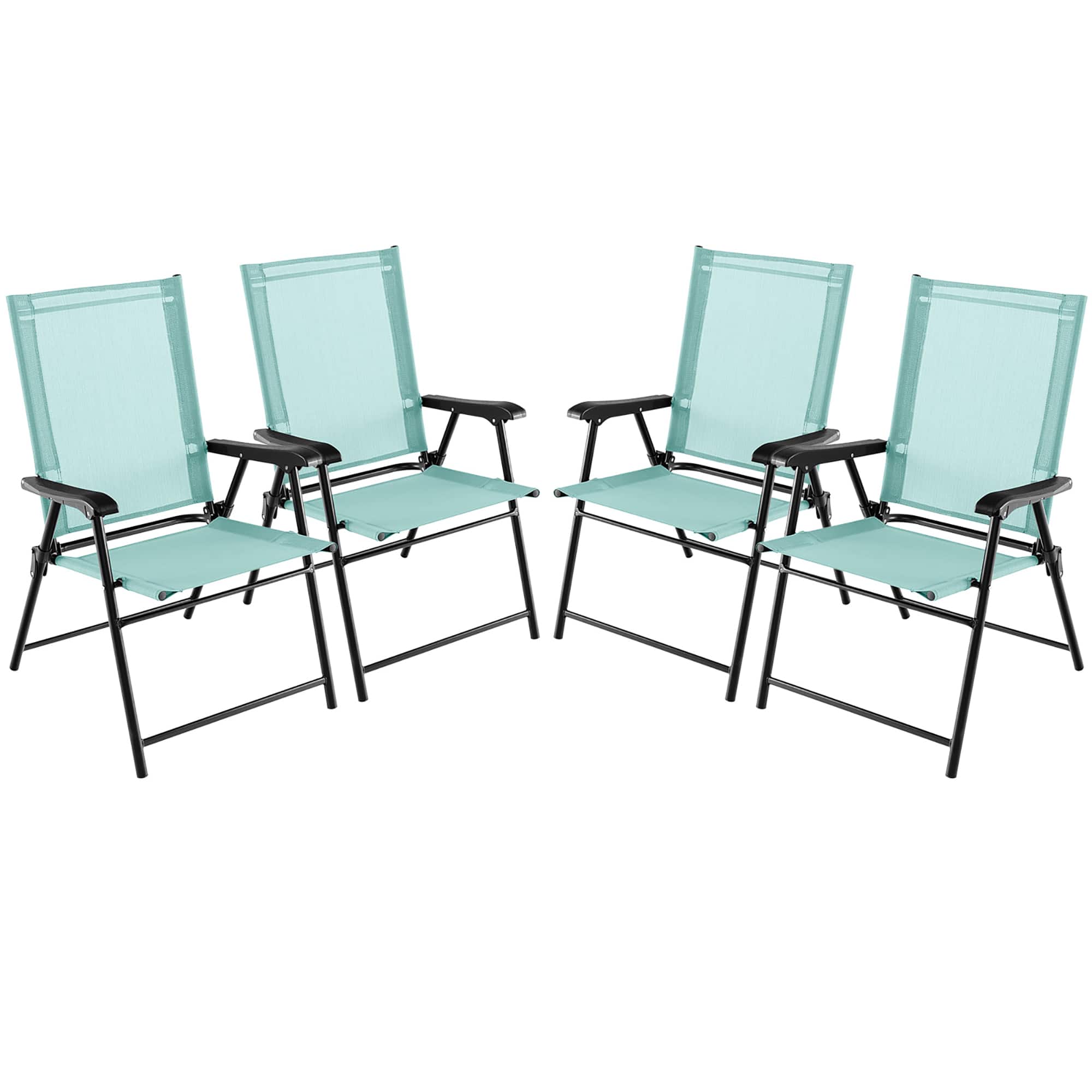 Gymax - Set of 4 Patio Folding Chairs Outdoor Portable Pack Lawn Chairs w/ Armrests - Mint Green