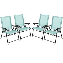 Gymax - Set of 4 Patio Folding Chairs Outdoor Portable Pack Lawn Chairs w/ Armrests - Mint Green