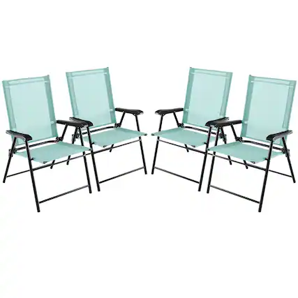 Front. Gymax - Gymax Set of 4 Patio Folding Chairs Outdoor Portable Pack Lawn Chairs w/ Armrests Mint Green - Mint Green.