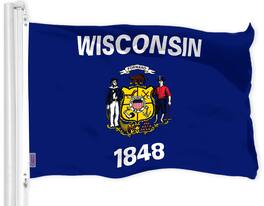 G128 - Wisconsin State Flag - 3x5 Ft Printed 300D Polyester, Indoor/Outdoor, Brass Grommets - Assorted Colors