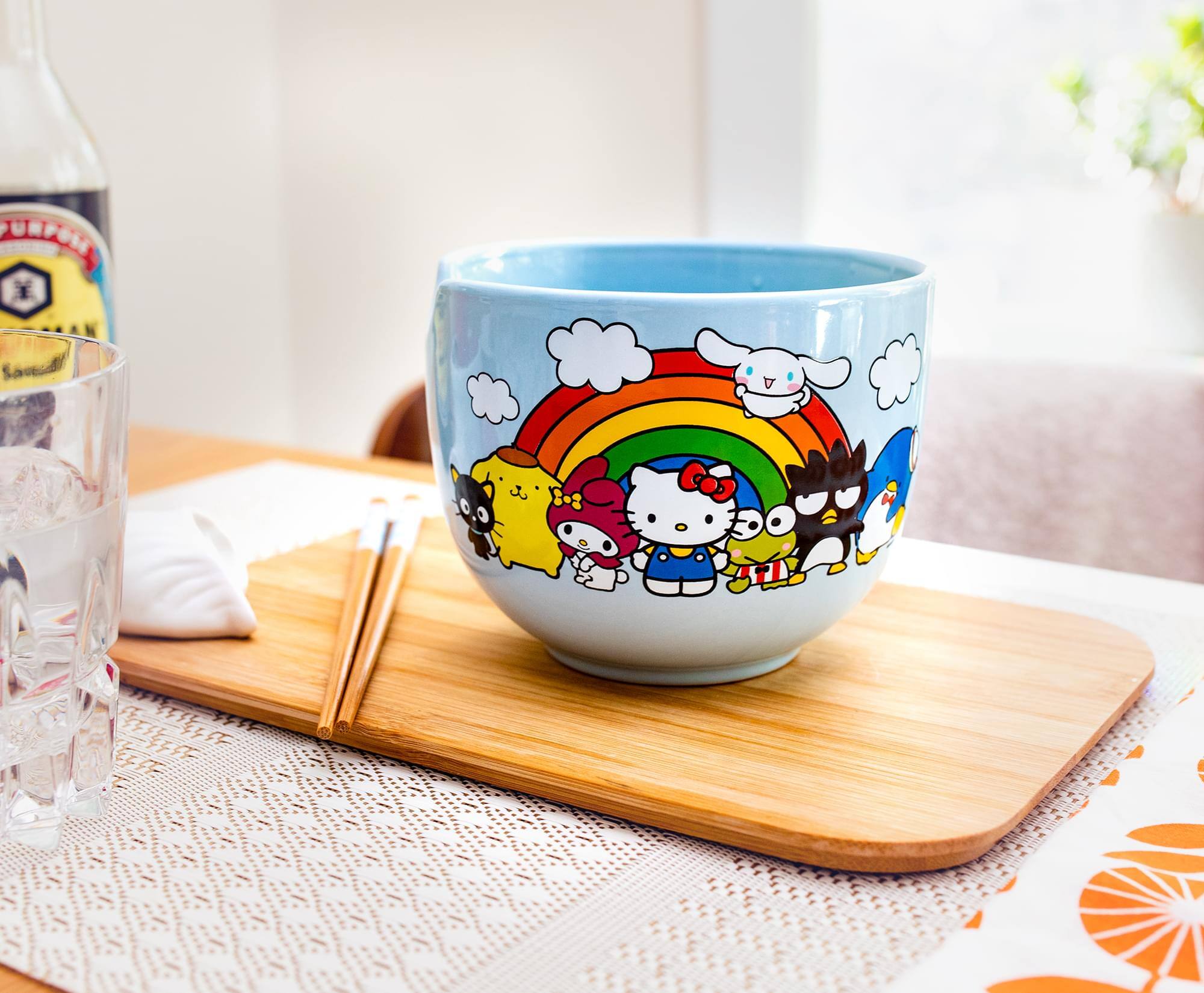 Alt View 3. Silver Buffalo - Sanrio Hello Kitty and Friends Rainbow Ceramic Ramen Bowl and Chopstick Set - Blue.