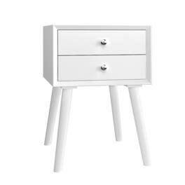 Gymax - Wooden Nightstand Mid-Century End Side Table Bedroom W/2 Storage Drawers - White