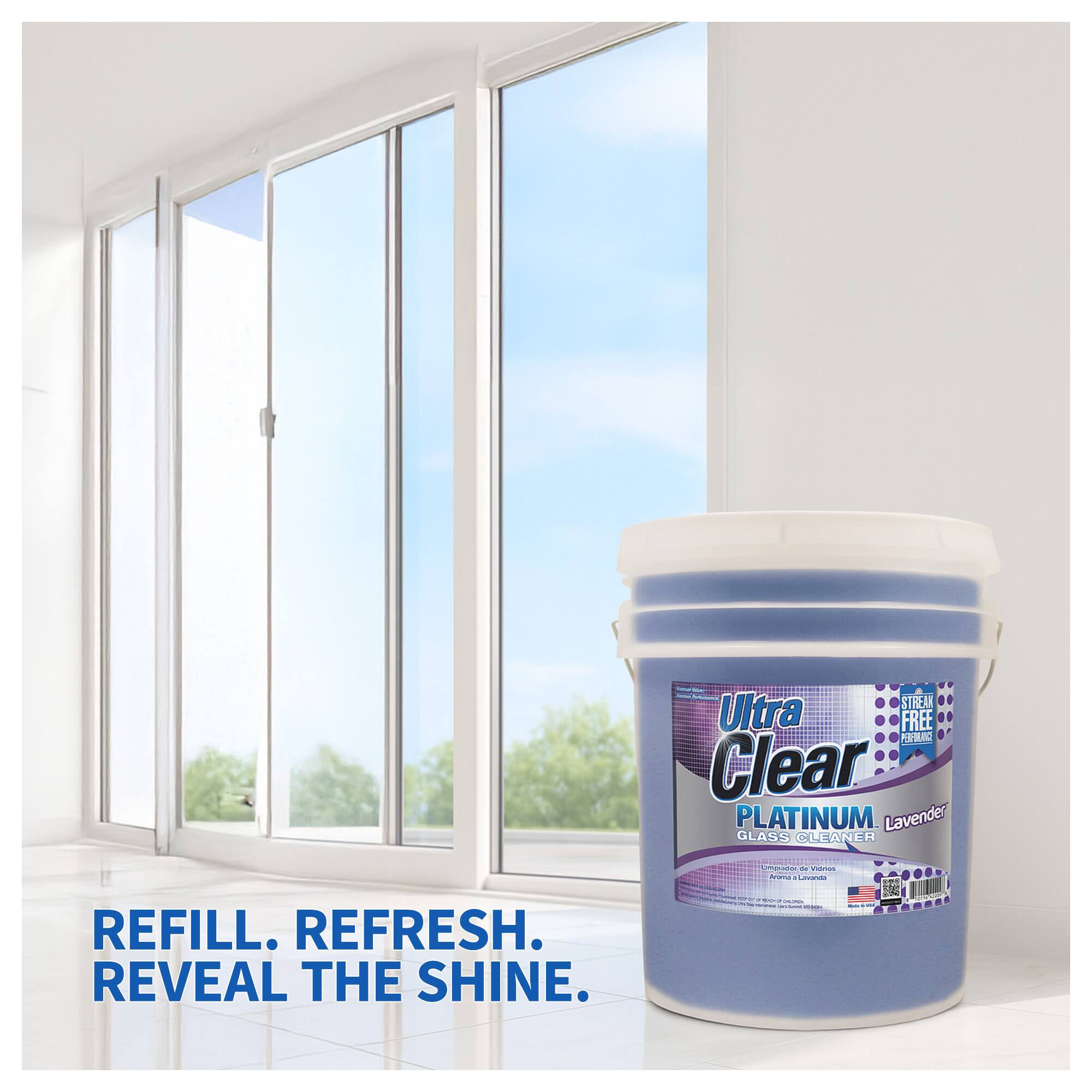 Ultra Clear Platinum Glass Cleaner  
Lavender  
Stream Free  
Refill. Refresh. Reveal the Shine.