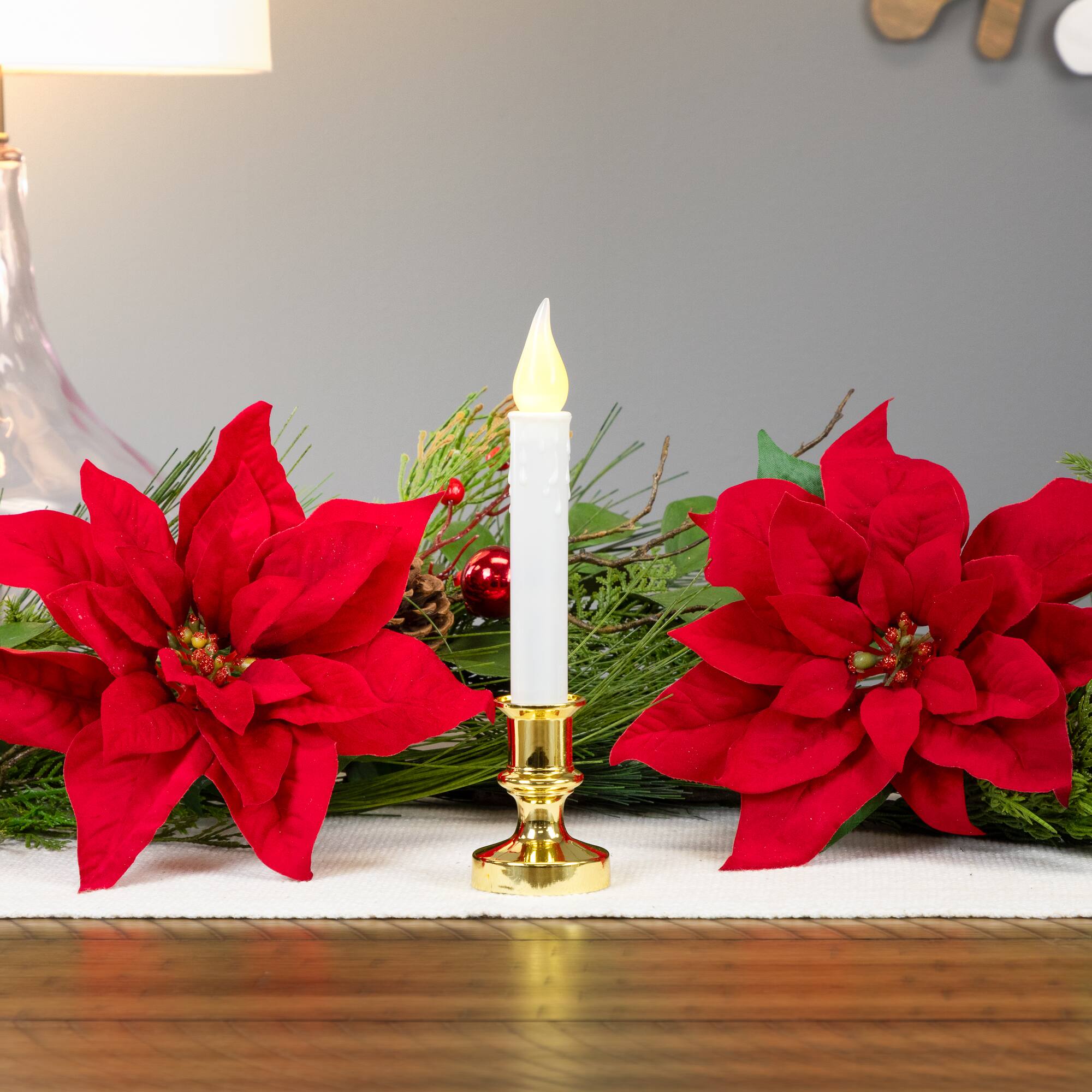 Alt View 3. Northlight - Flickering LED Window Candle with Timer - 8.5" - White and Brass - White.