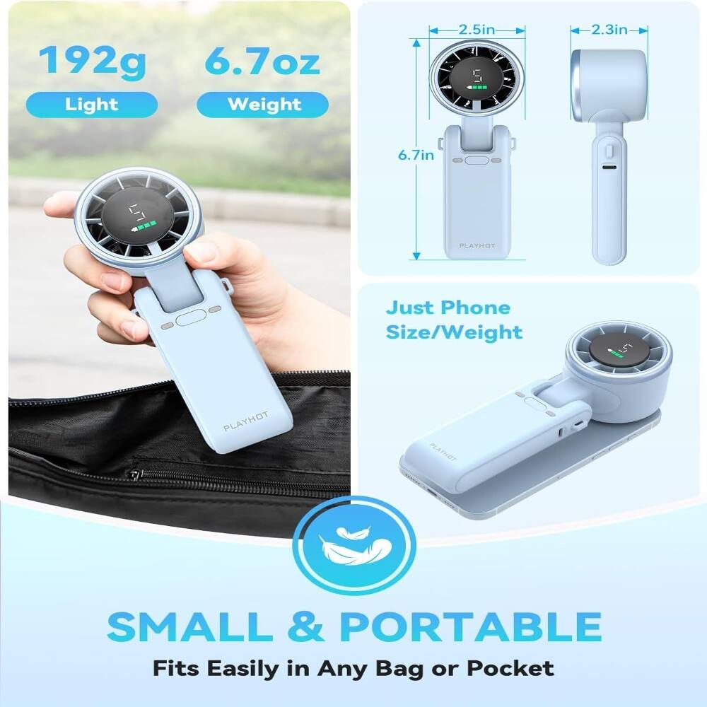 192g 6.7oz Light Weight  
2.5in x 2.3in x 6.7in  
Just Phone Size/Weight  
SMALL & PORTABLE  
Fits Easily in Any Bag or Pocket