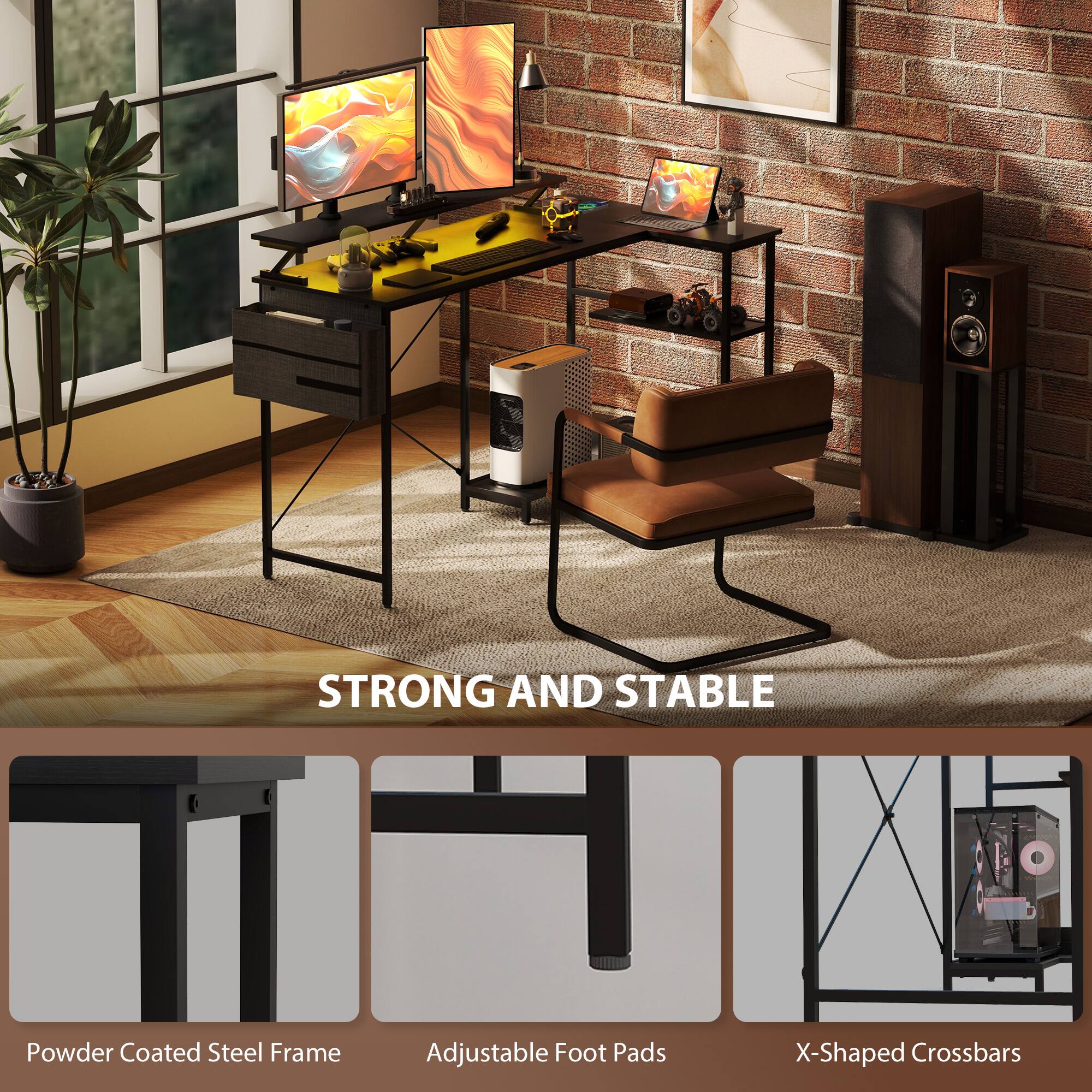 STRONG AND STABLE
Powder Coated Steel Frame
Adjustable Foot Pads
X-Shaped Crossbars