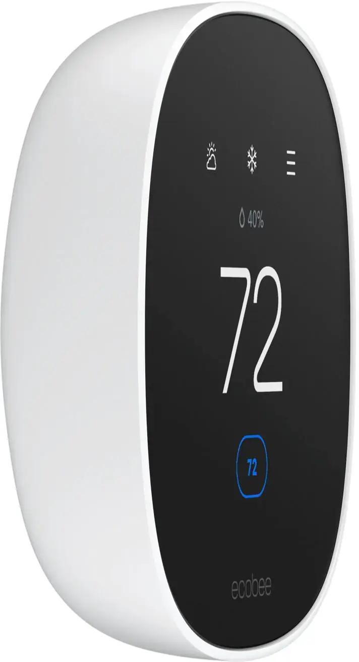 The text on the image reads: "72°F 40% ecobee". This indicates that the temperature is currently 72 degrees Fahrenheit, and the humidity level is at 40%. The device is an ecobee, which is a smart thermostat.