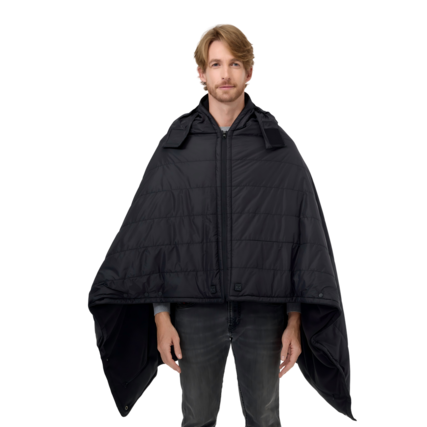 Front. ororo - Heated Dual Control Poncho Blanket - Black.