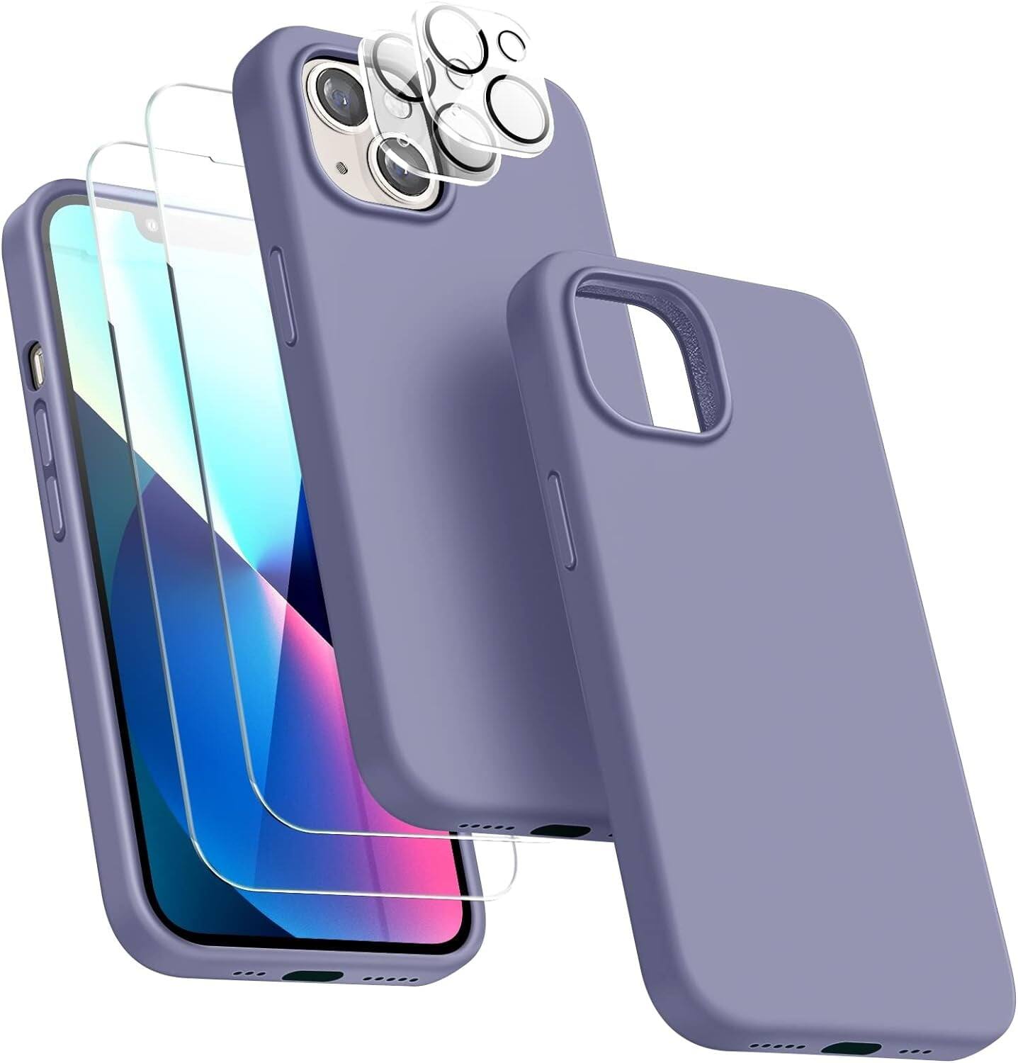 Entronix - Complete Protection Bundle for iPhone 14 Plus - Silicone Case, Screen Protectors, and Camera Lens Protectors - Purple