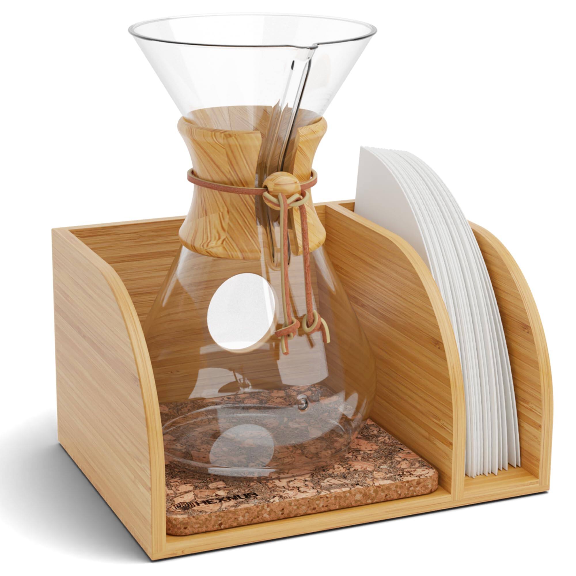 Front. Fabibe - - For Pour Over Coffee Makers Stand Fits Chemex Bodum Cosori Carafes Heatproof Mat Filter Holder Brewing Black - Cork Mat.