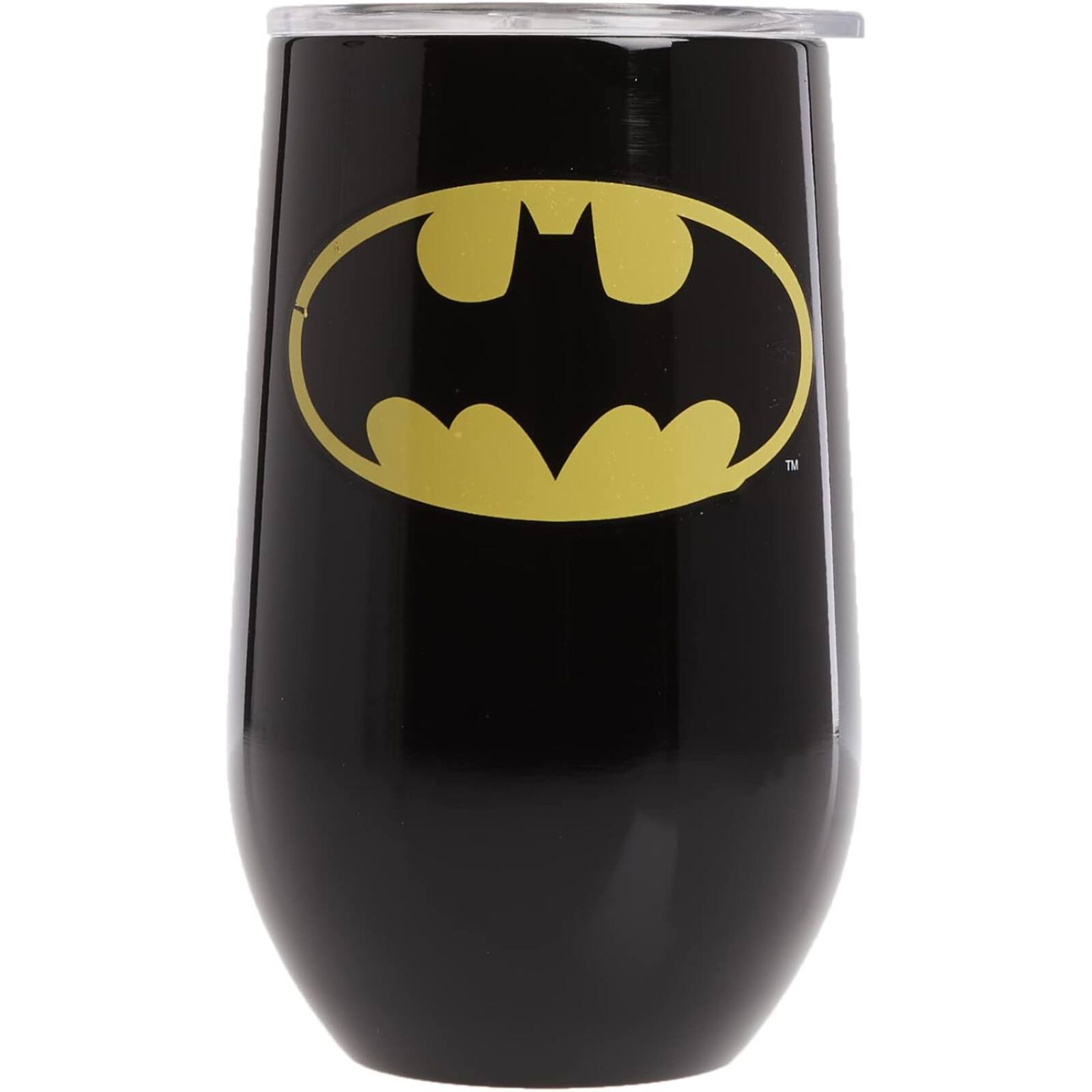 Back. Spoontiques - DC Comics Batman Logo Stainless Steel Double Wall Insulated Wine Tumbler Mug 16 ounce - Black.