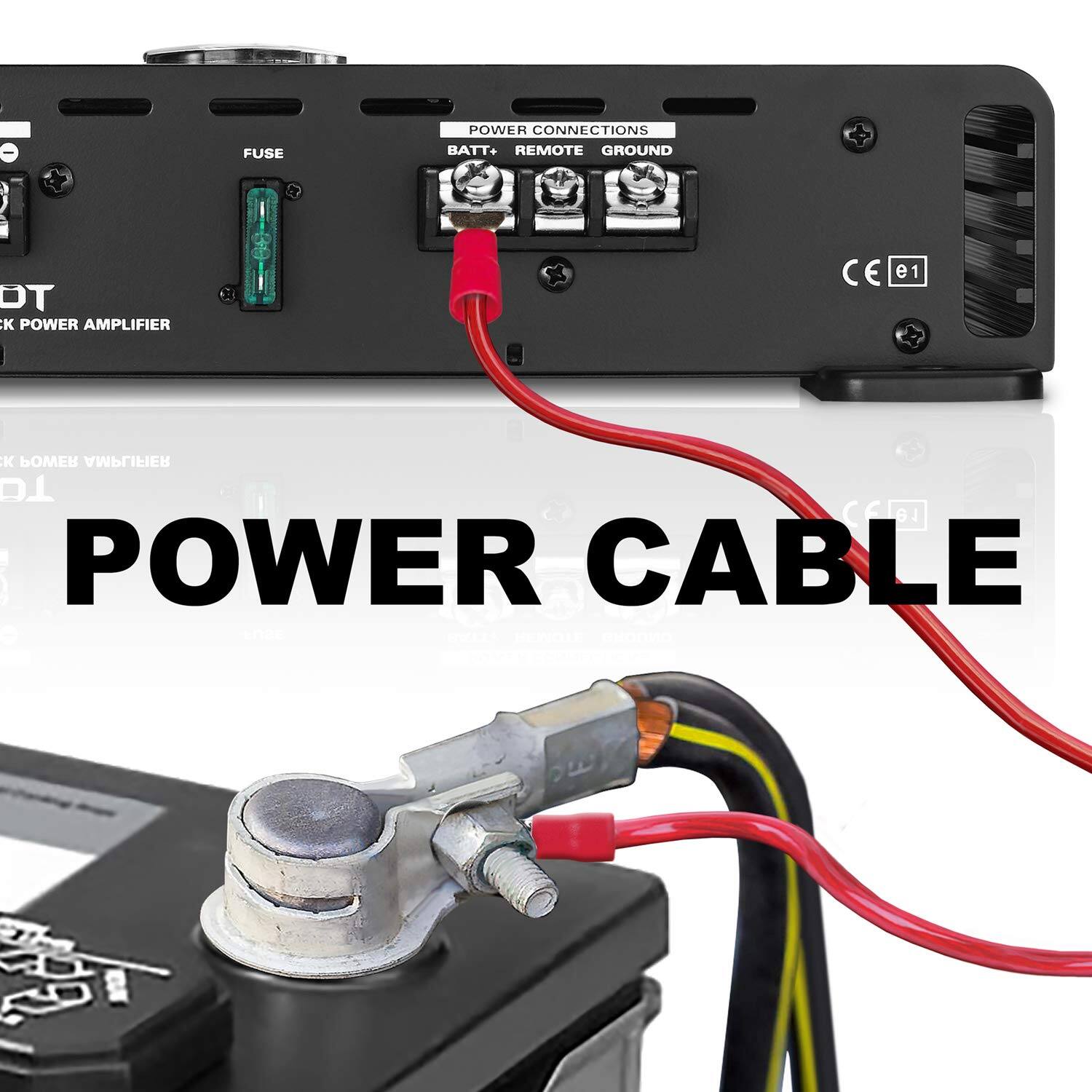 FUSE POWER CONNECTIONS  
BATT+ REMOTE GROUND  
POWER AMPLIFIER  
CE e1  
POWER CABLE