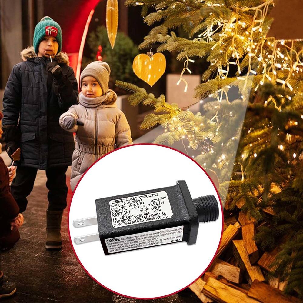 **POWER SUPPLY CLASS 2 A0098 CLATA - DC645V0600-C 0.20A UL Us**

**Model: 6OME**

**Input: 120V-1 0.60A LISTED 4 SV LOC**

**Output: 12V-600mA**

**RAINTIGHT modules use FOR LED AND OUTDOOR COLLECTED FOR INDOOR JUTAI ELECTRONIC CHANGZHOU ELECTRONIC CO., LTD.**

**WARNING: Risk of Electric Shock. This appliance must be installed by a qualified electrician.**

**CAUTION: Do not use the power supply if the outer casing is damaged or if it is not functioning properly.**