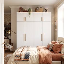 Famapy - 90.6" Tall 4-Door Wardrobe Armoire with Top Cabinets,Large Capacity Bedroom Closet Organizer with Hanging Rod & Shelves - White
