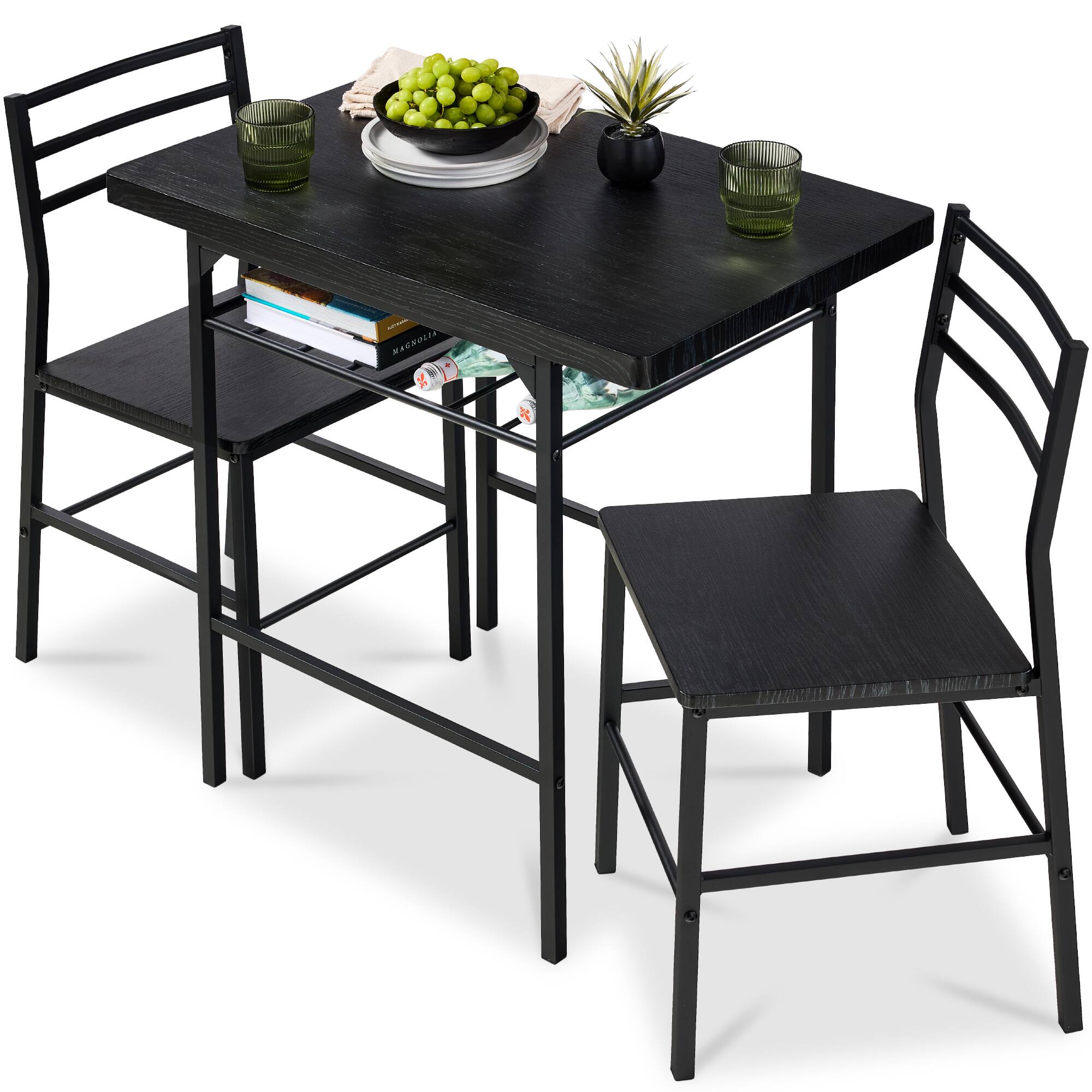 Front. Best Choice Products - Best Choice Products 3-Piece Modern Dining Set, Square Table & Chairs Set w/ Steel Frame, Storage Rack - Black/Black - Black/Black.