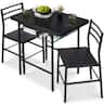 Best Choice Products - 3-Piece Modern Dining Set, Square Table & Chairs Set w/ Steel Frame, Storage Rack - Black/Black