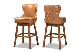 Baxton Studio - Gradisca Modern Upholstered and Walnut Brown Finished 2-Piece Swivel Bar Stool Set - Tan/Walnut Brown