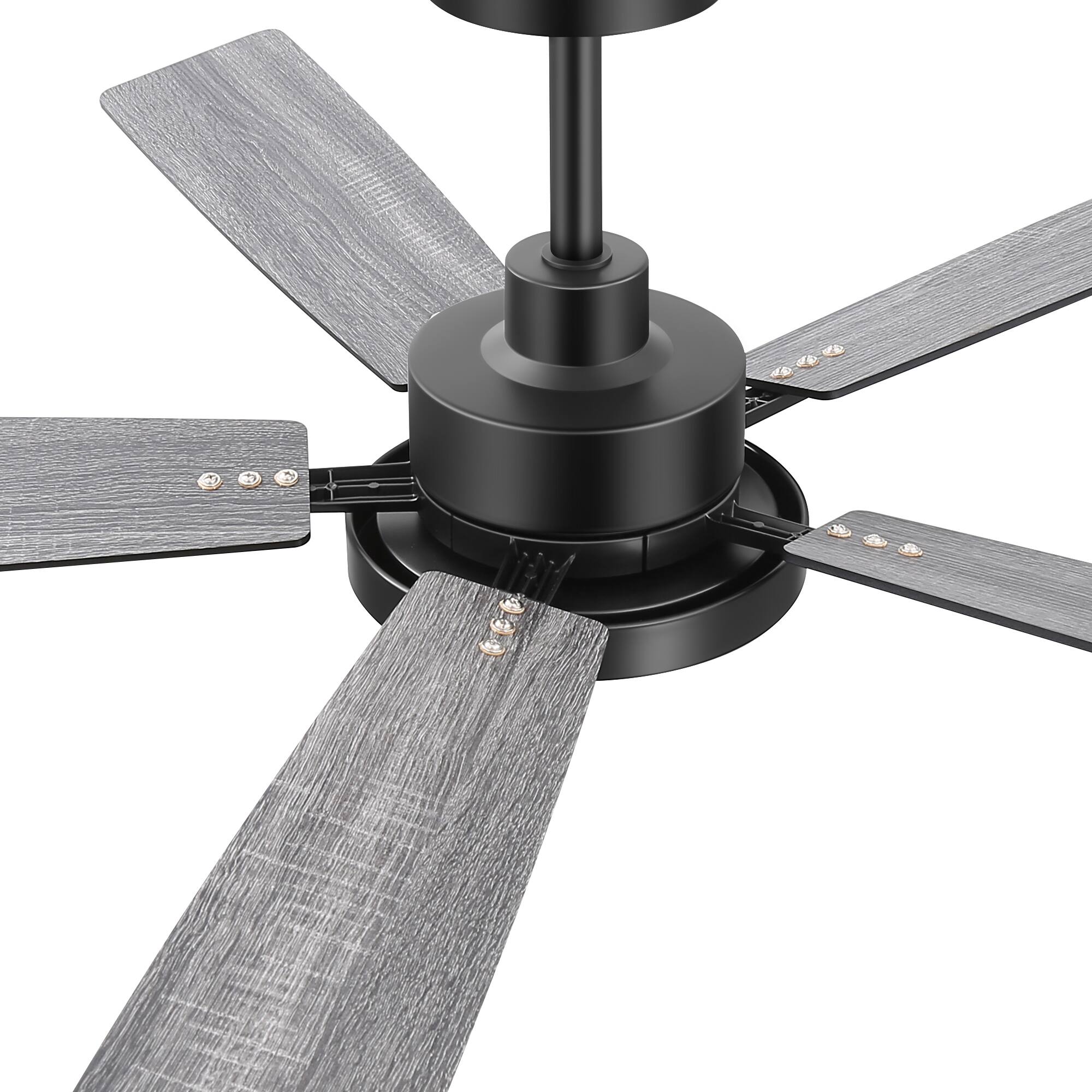 Alt View 8. Breezary - 52-in Large Indoor Ceiling Fan with 6-Speed DC Motor, LED Light, Remote & 5/10'' Downrods, 5 Reversible Blades - Black and Charcoal Wood-Grain.