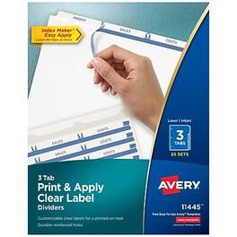 Avery - Index Maker Paper Dividers with Print & Apply Label Sheets, 3 Tabs, 25 Sets/Pack - White