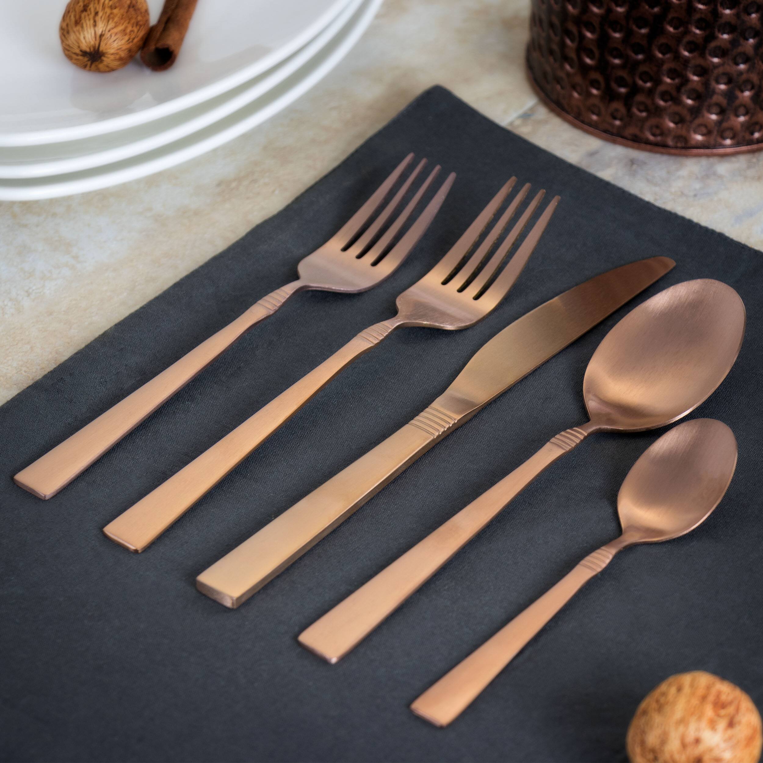 Alt View 4. MegaChef - MegaChef Cravat 20 Piece Flatware Utensil Set, Stainless Steel Silverware Metal Service for 4 in Matte Rose - Rose.