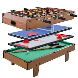 Costway - 4 In 1 Multi Game Hockey Tennis Football Pool Table Billiard Foosball Gift - Multi-Color