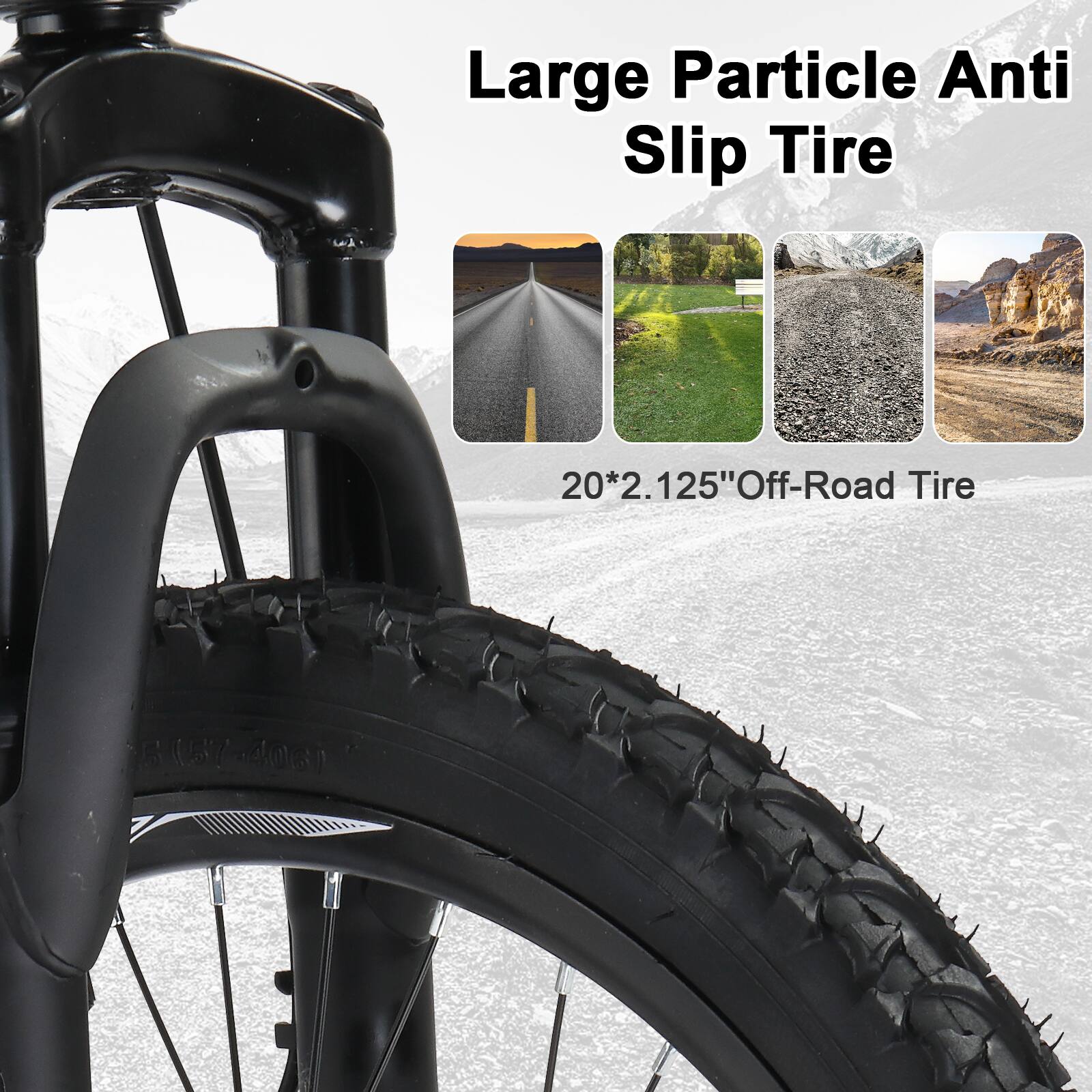 Large Particle Anti Slip Tire  
20*2.125" Off-Road Tire