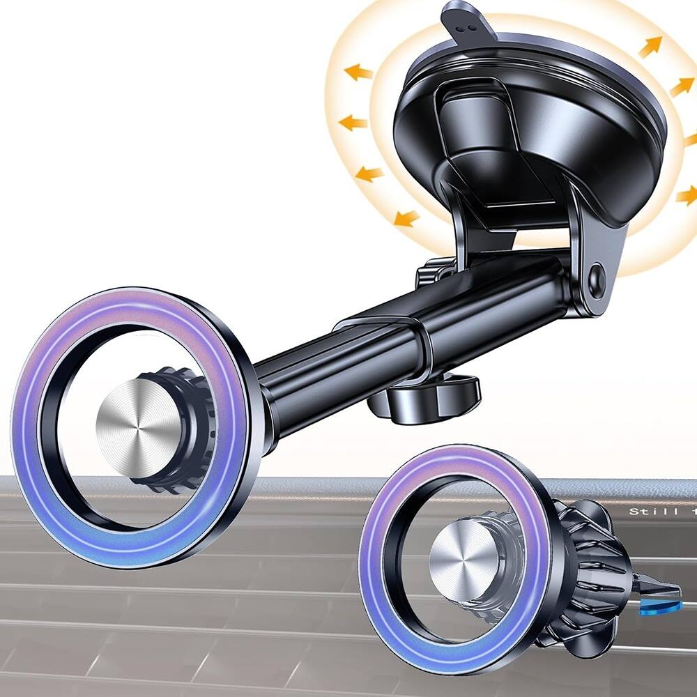 Front. MOSZAR LLC - Accessories Suction Cup Stand for Garmin GPS Compatible iPhone 13-16 MagSafe Car - Black.