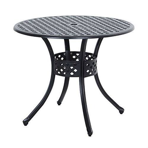 Angle. Hivvago - Round Metal 33-inch Outdoor Patio Table in Black Cast Aluminum - Black.