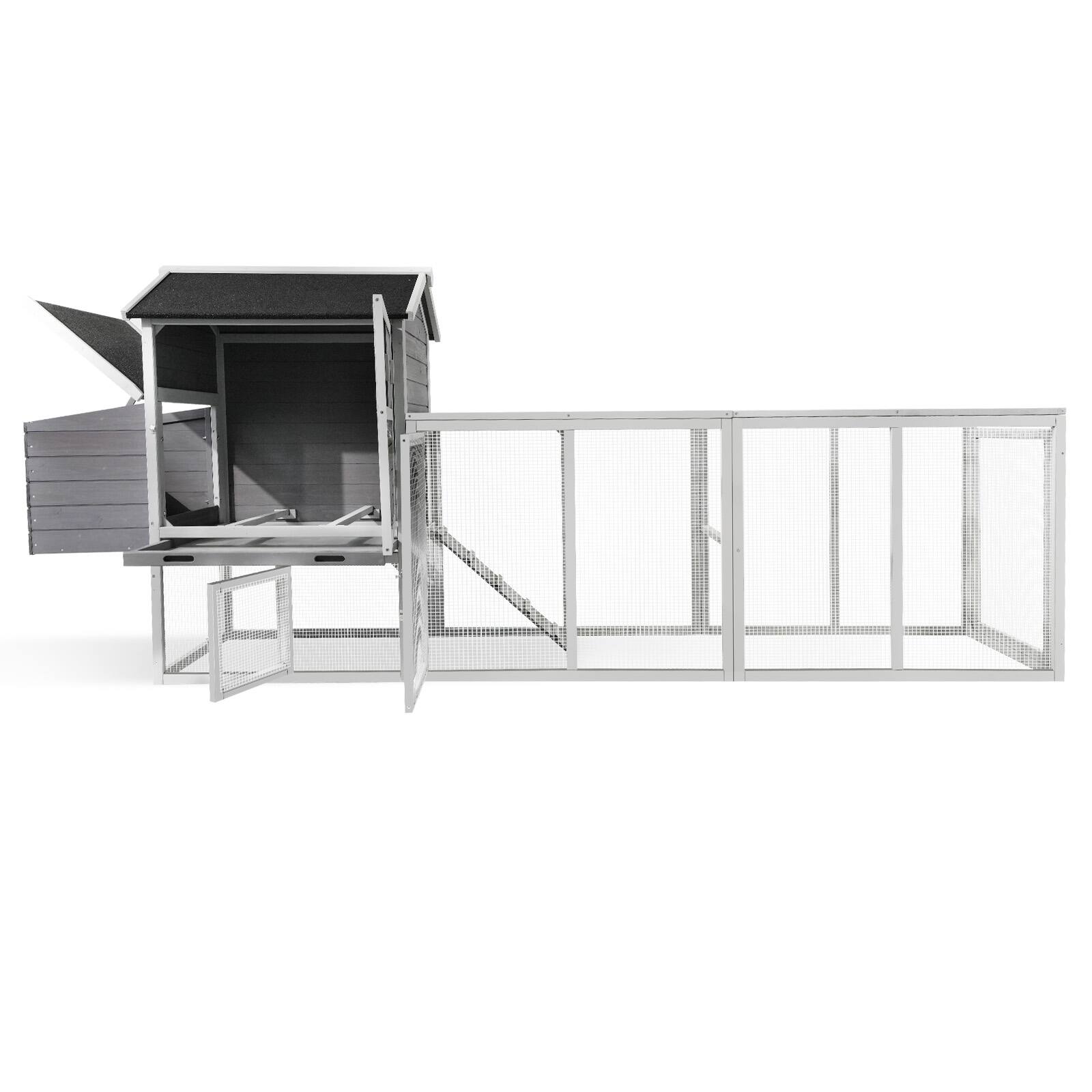 Alt View 6. Mondawe - 115" Fir Wood Chicken Coop Outdoor Hen House Poultry Cage w/ Run & Nesting Box, Sliding Door & Lock - Gray.