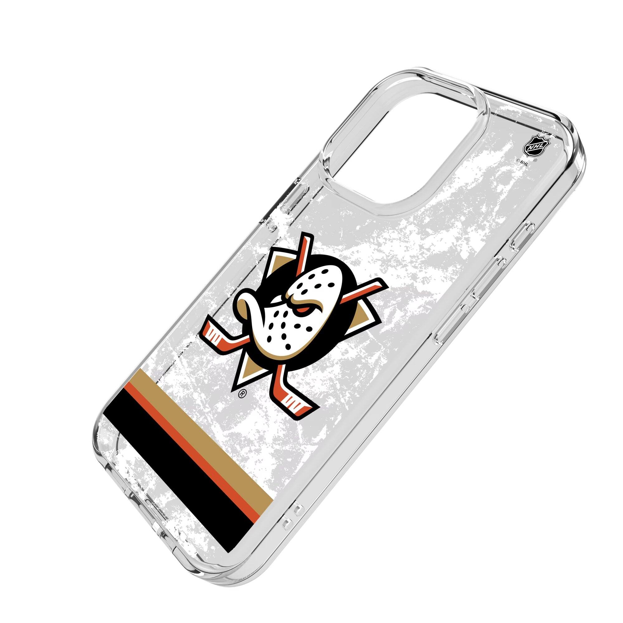 Alt View 1. Keyscaper - Anaheim Ducks iPhone Stripe Clear Ice Case - 14 Pro - Multicolor.