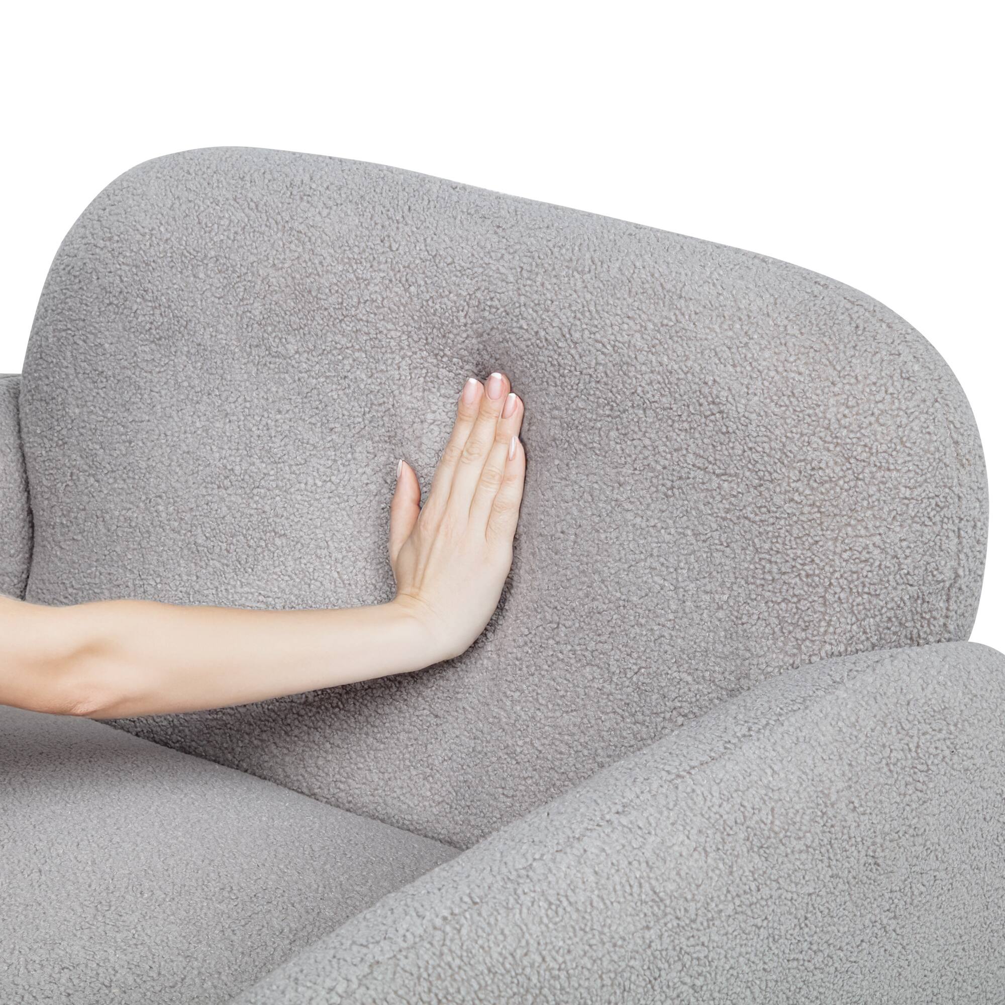 Alt View 7. GOODSILO - Minimalist Teddy Fleece Single Sofa Chair with Arms and Pillow for Living Room, Bedroom, Study - Gray.