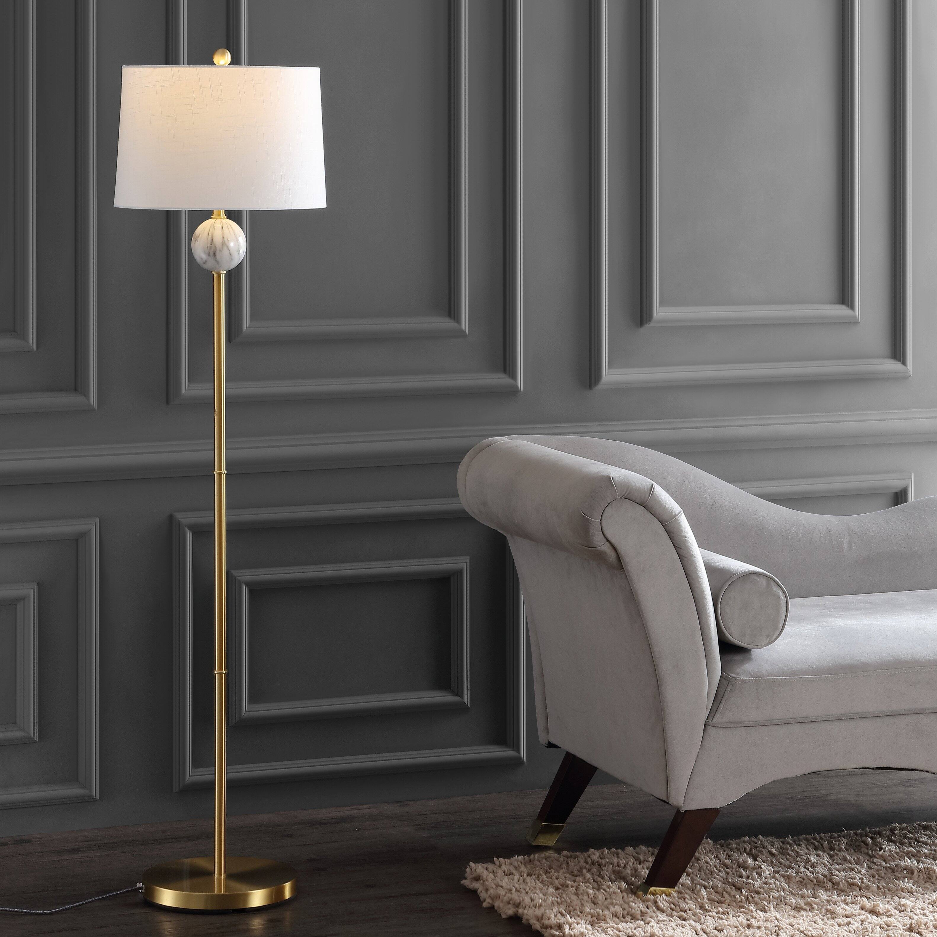 Alt View 1. Jonathan Y - Vaughn 60" Modern Metal/Resin LED Floor Lamp, Brass Gold/White - Brass Gold/White.